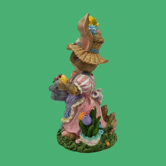 Dressed Rabbit VTG Figurine Easter Spring Cottage Decor Eggs Watering Can Tulips - Picture 8 of 11